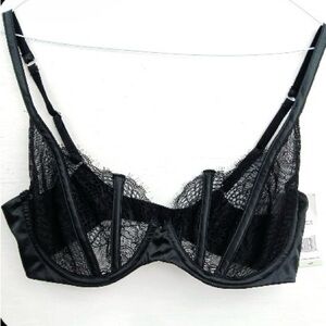 Thistle and Spire Cage Eyelash Lace Mesh Black Bra 34 DD